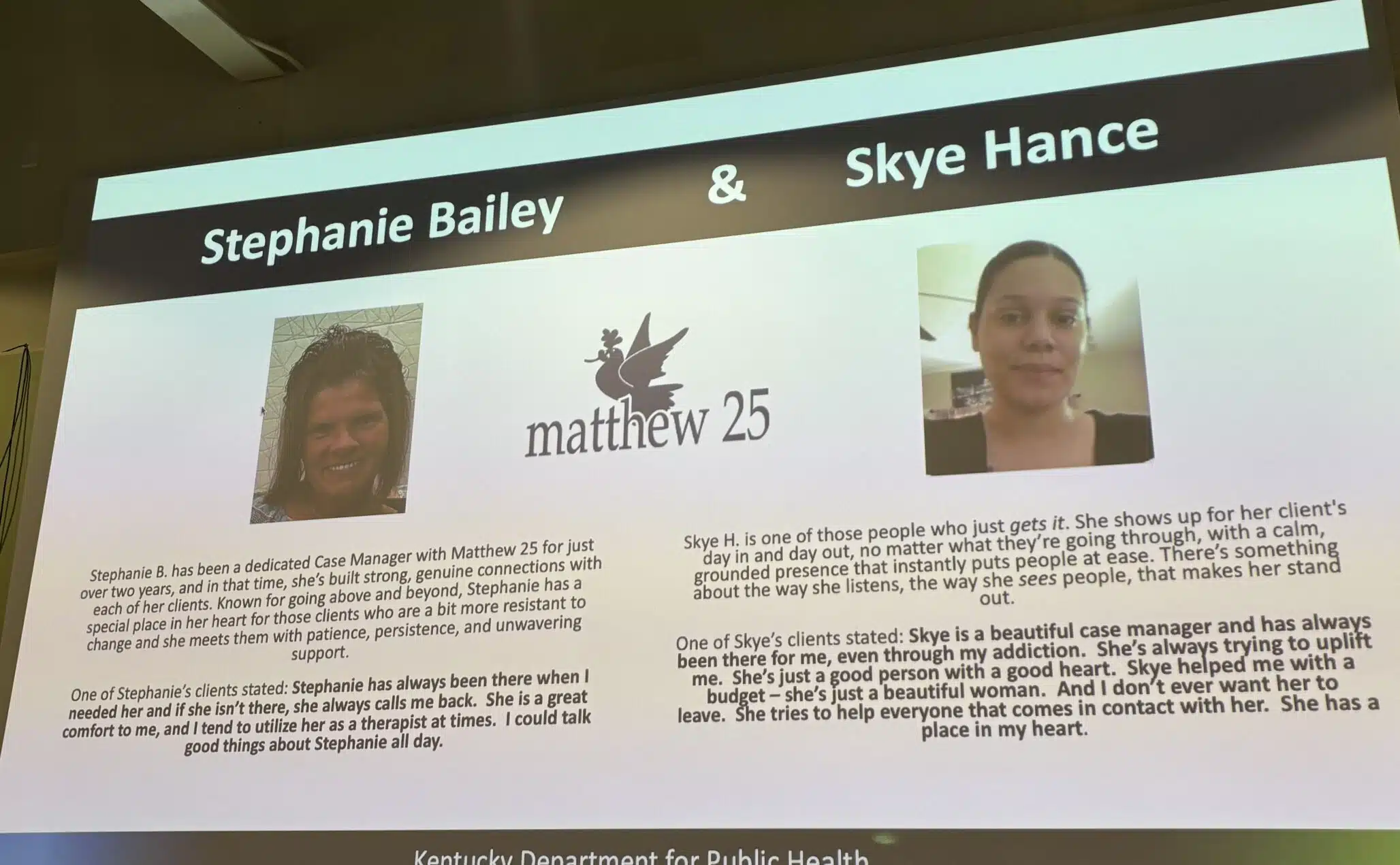 Matthew 25 case managers recognized at Kentucky Part B Summit
