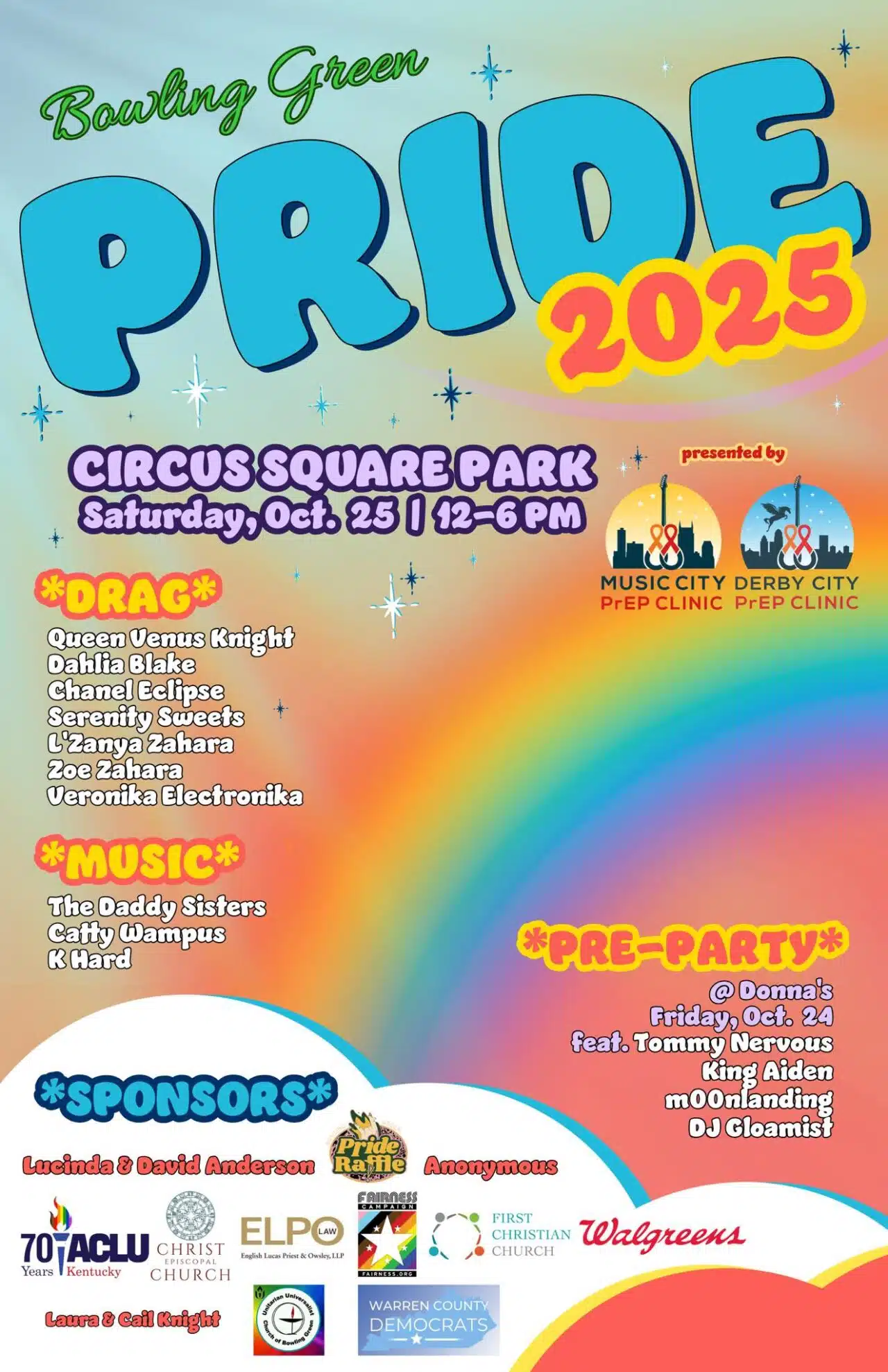Flyer for Bowling Green Pride 2025 on 10/25 from 12 - 5PM