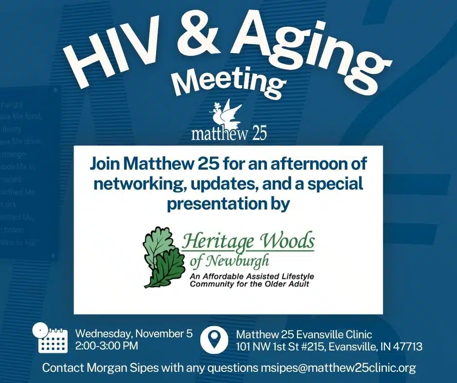 Graphic for Matthew 25's HIV & Aging meeting on November 5th at 2:00 PM